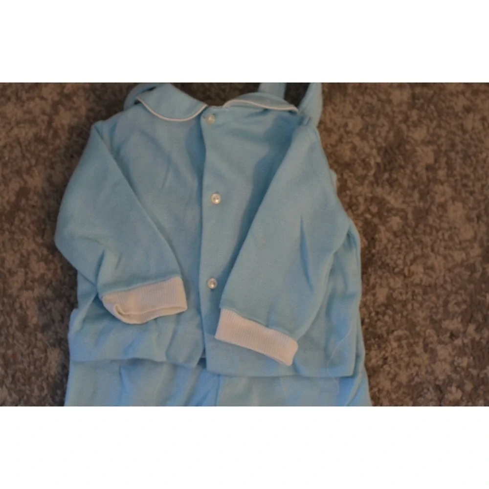 Tiny Tots Original Vintage Infant Clothing Size 3-6 Blue Overalls & Sweater 2pc